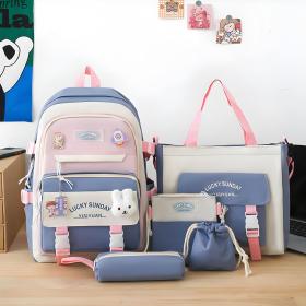 Ensemble de sacs d’école Kawai pour adolescents 5Pcs Xin Pin Shang Bleu – محفظة 5 قطع كاواي أزرق